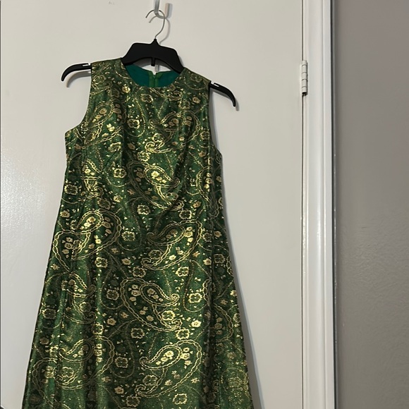 Green and Gold Sleeveless Midi Dress (summer wedding perfection) - Picture 1 of 2